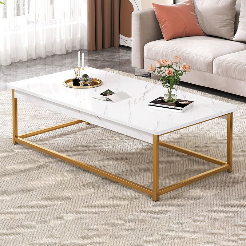 Coffee Table with Rectangular Black/gold Metal Base on 4 Legs Base
