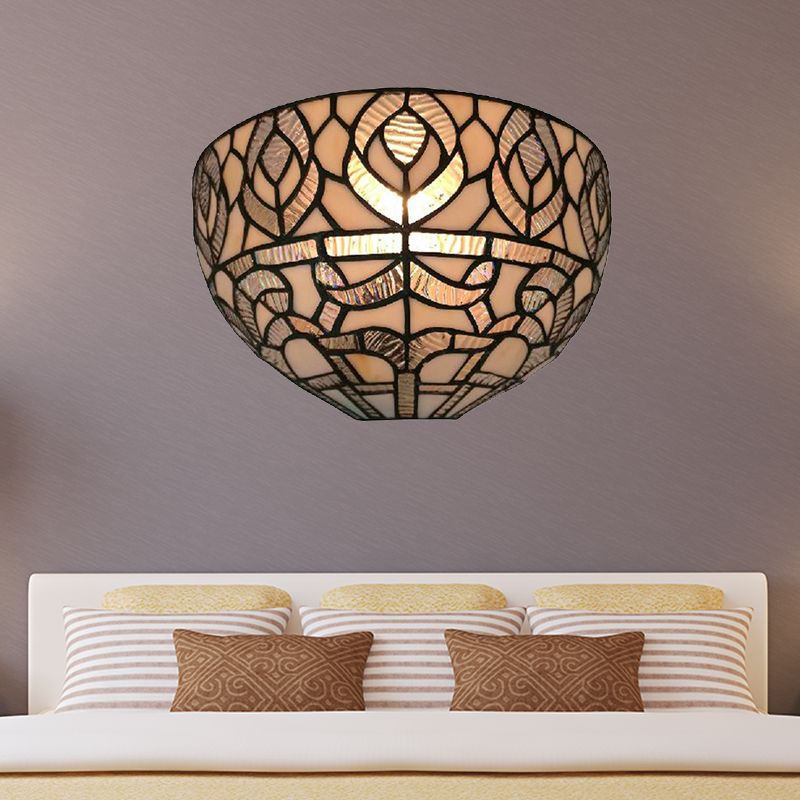 Mini Bowl Sconce Lighting with Peacock Tiffany Style 1 Light Stained Glass Wall Mount Light