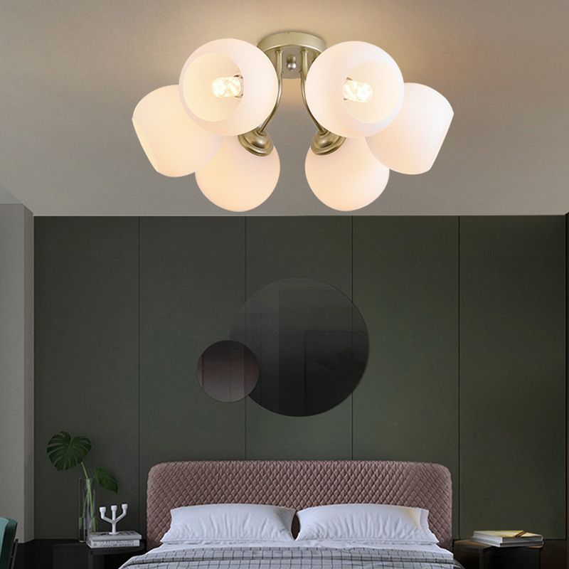 Shade Spherical Flush Mount Lighting Modern Style Opal Verre Semi-Flush Mount Light For Bedroom