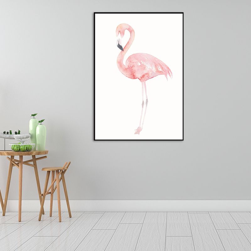Trendy Flamingo Painting Wall Art for Living Room Animal Print Canvas in Pink-White