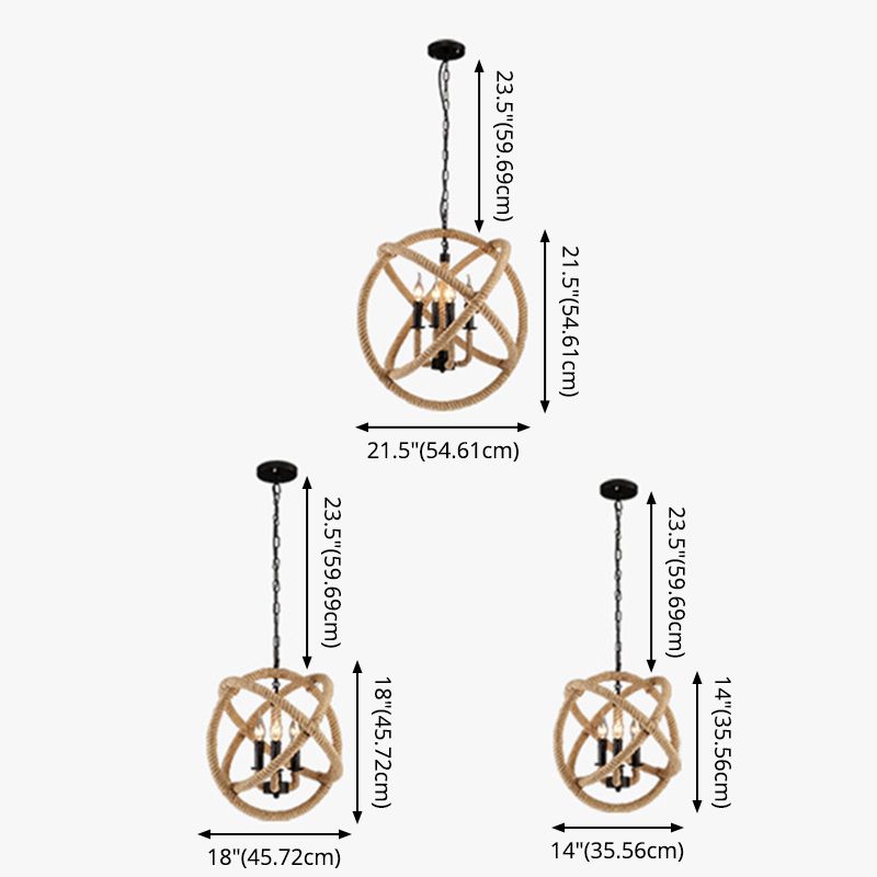 Black Rope Wrapped Hoops Chandelier Pendant Light Coastal Rope Restaurant Pendant Light Fixture