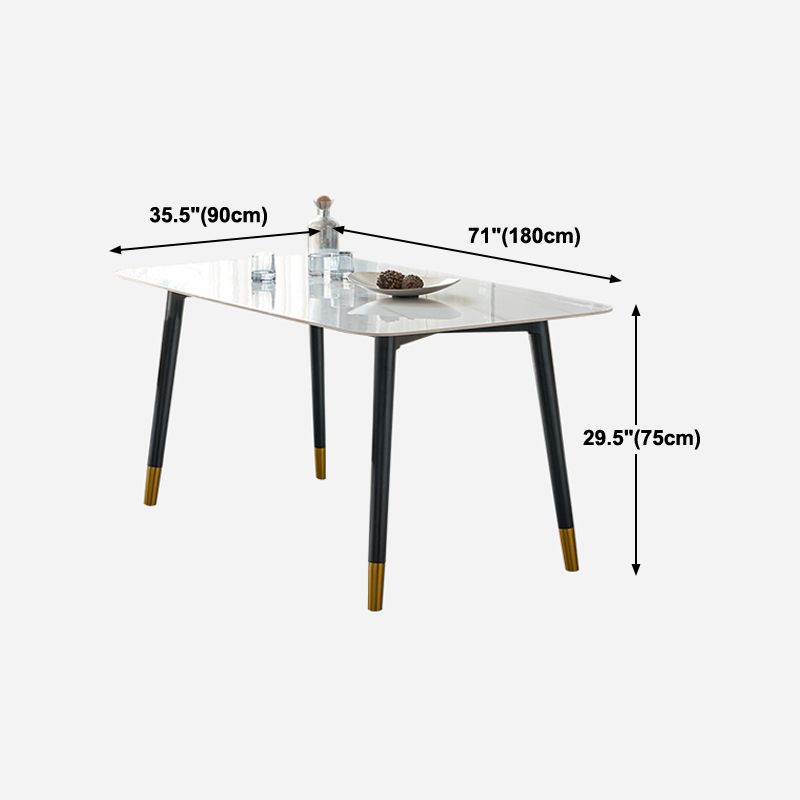Rectángulo 4 patas mesa de lujo tono blanco mesa fija de piedra sinterizada