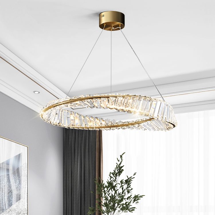 Crystal Gold Pendant Light Circle Contemporary LED Ceiling Light for Living Room