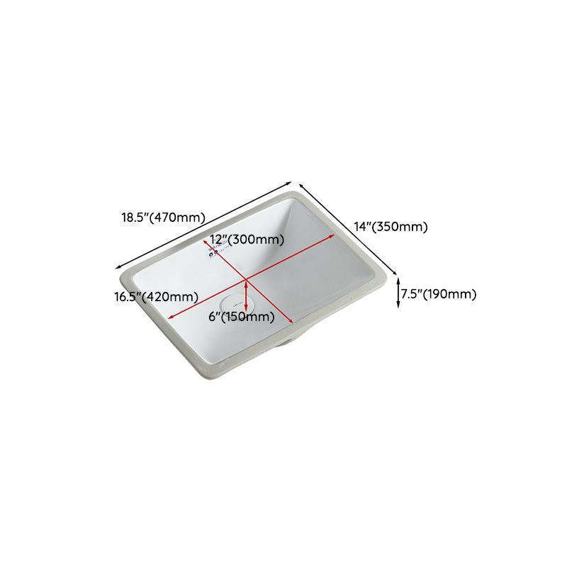 Traditional Undermount Bathroom Sink Porcelain with Overflow and Drain Assembly Basin Sink