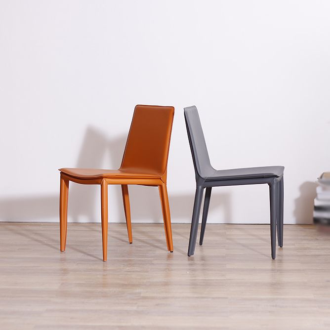 Contemporary Style Leather Dining Side Chair Solid Back Armless Side Chair