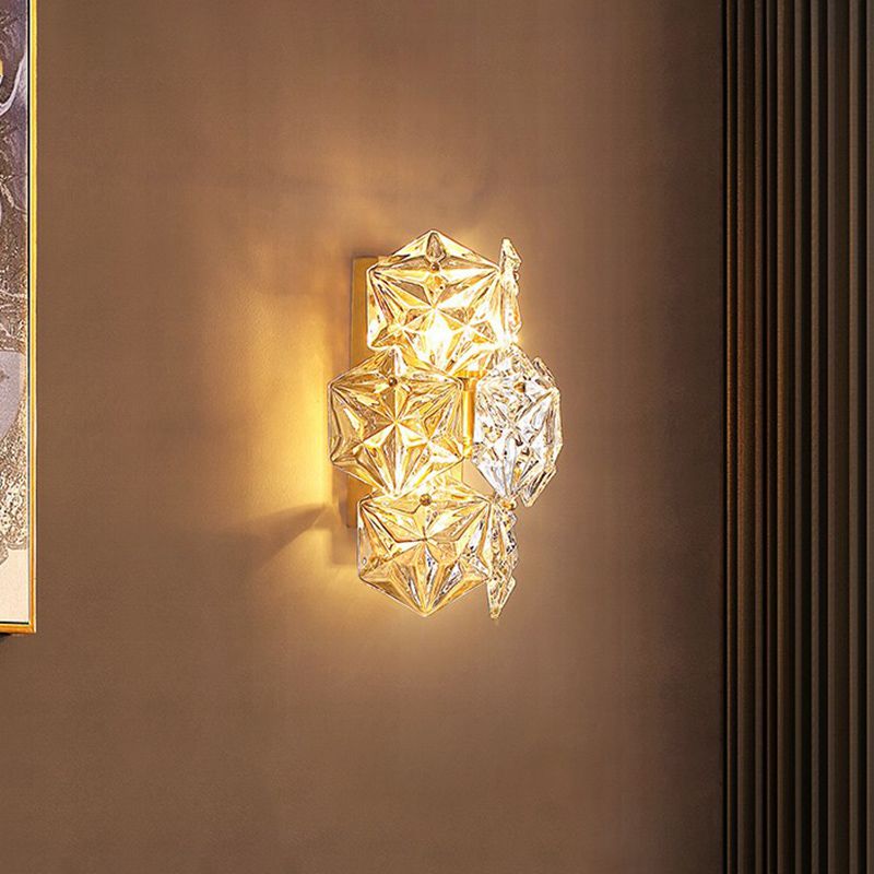 Clear Glass Hexagon Wall Light Postmoderne Gold Finish Leuchten für Schlafzimmer