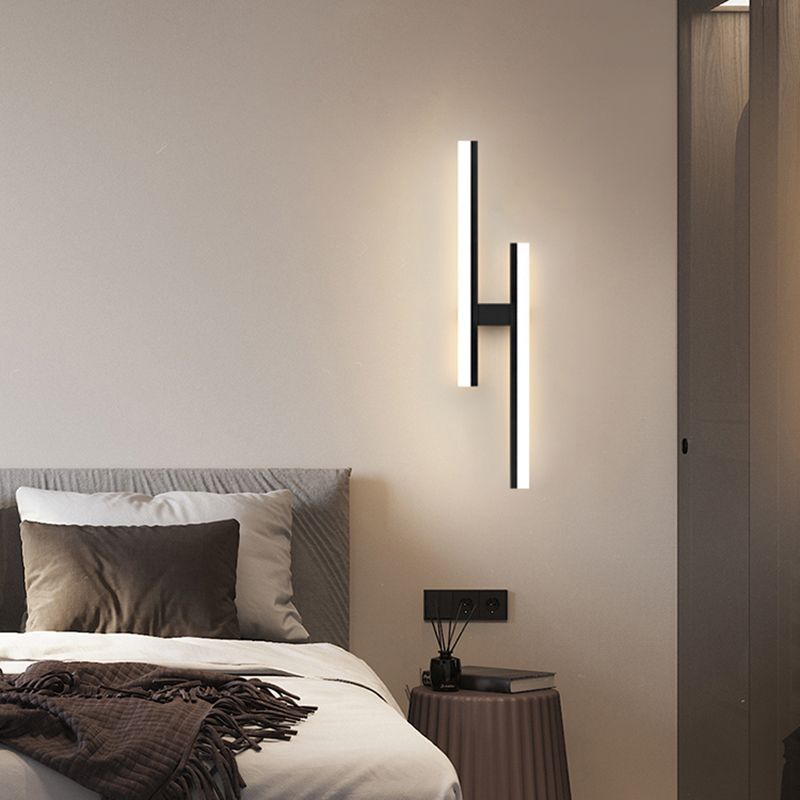 Forma lineal Luz de pared de metal Estilo moderno 2 luces Luz de montaje de pared Luz de luz en negro