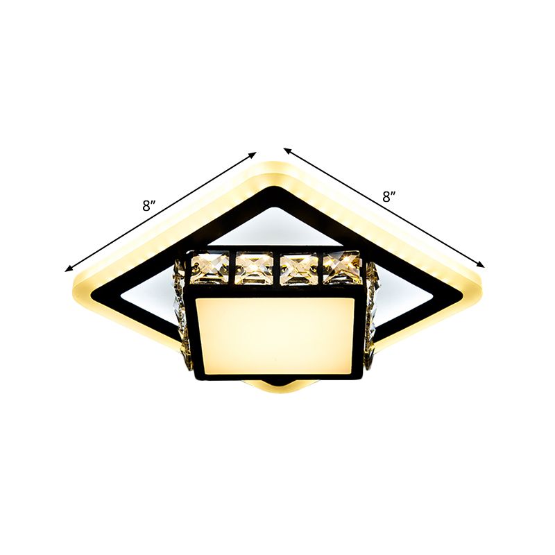 Round/Square Crystal Block Flush Mount Simplicity LED Black Close to Ceiling Lighting for Doorway