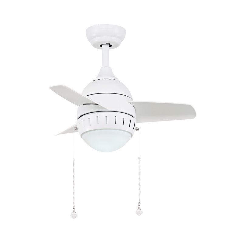 3 Blades LED Hanging Fan Lamp Modern Bedroom Semi Flush Light with Oval Acrylic Shade in Silver/White/Green, 26"/36" Wide