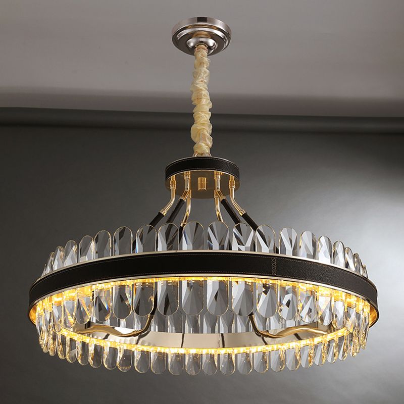 Minimalistische kreisförmige LED-LED-Kristallkristall Wohnzimmer Decke Anhänger Licht in Schwarzgold