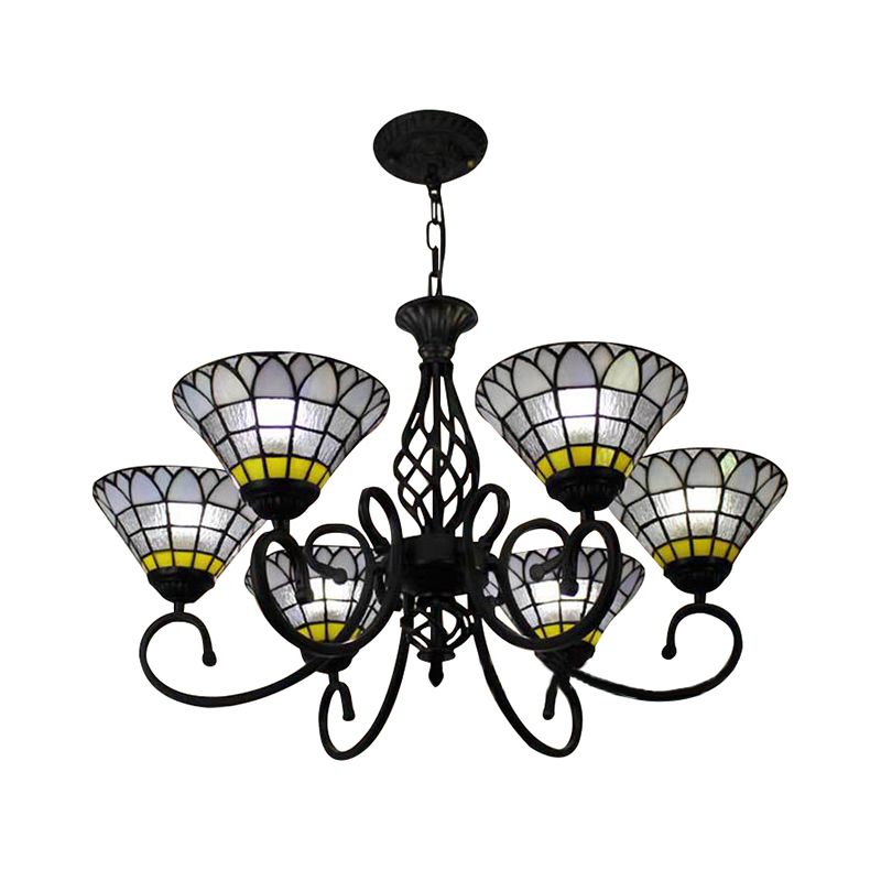 Tiffany Retro Loft Clear Chandelier Bell Shade 6 lumières Verre Lumière suspendue pour le salon