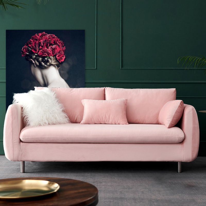 Contemporary Standard Sofa Square Arm Settee Couch with 2 Pillows