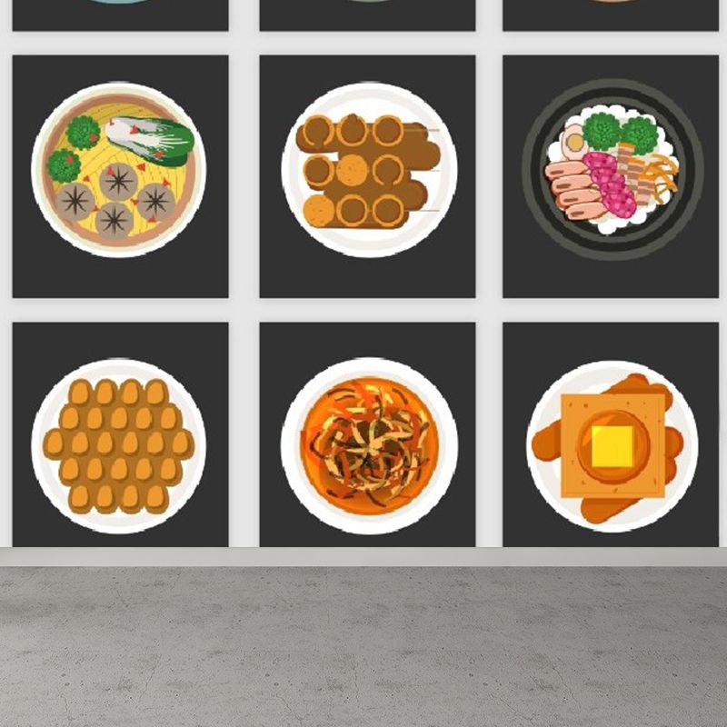 Modern Tasty Dishes Mural Wallpaper Non-Woven Waterproof Orange Wall Art for Boys Room