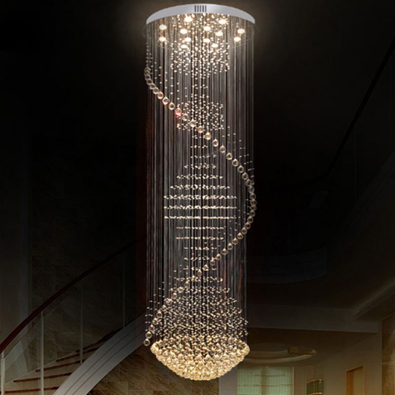 94.5" High Spiral Flush Mounted Light Modernist Crystal 13-Light Stainless Steel Ceiling Lighting