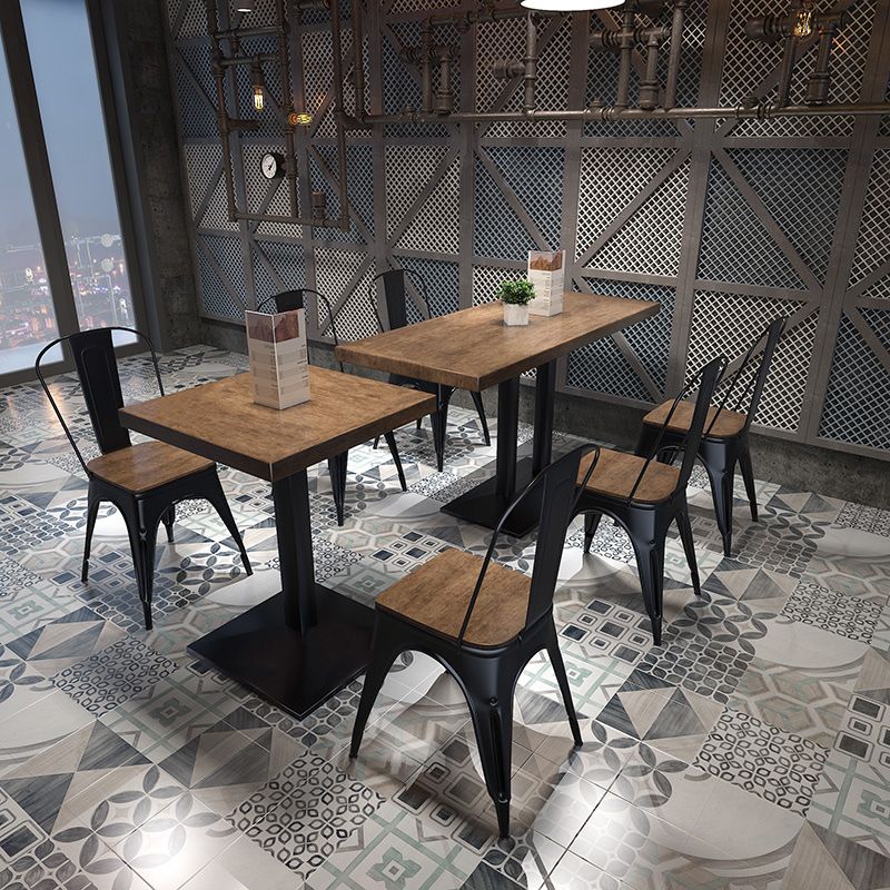 Metal Industrial Pedestal Dining Table Wood Top Table for Kitchen and Dining Room