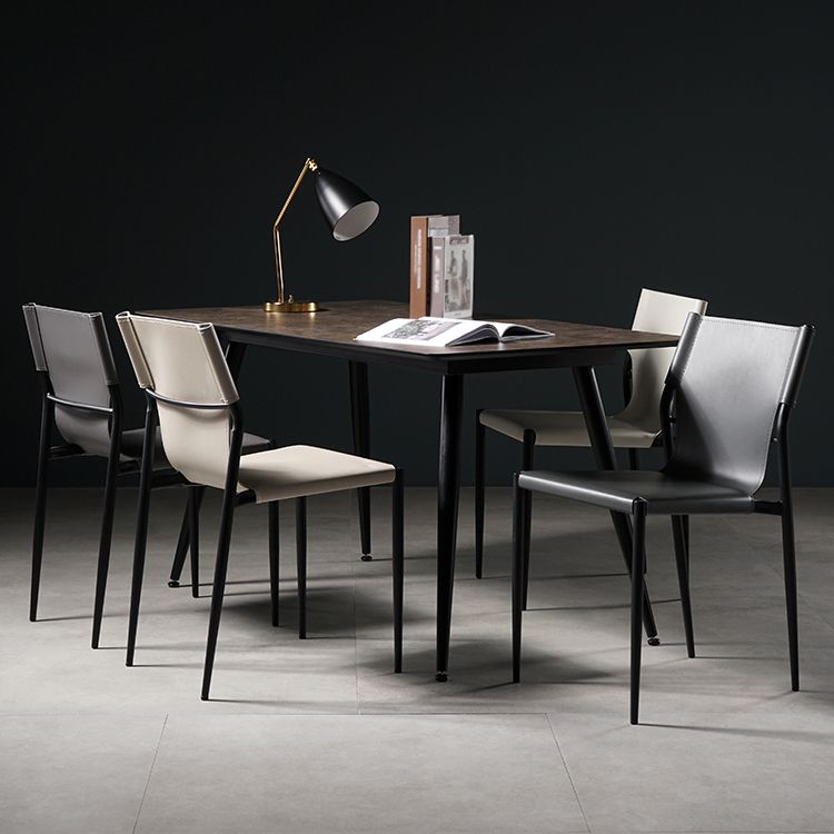 Silla de comedor de cuero de estilo industrial, silla de comedor sin brazos con respaldo sólido