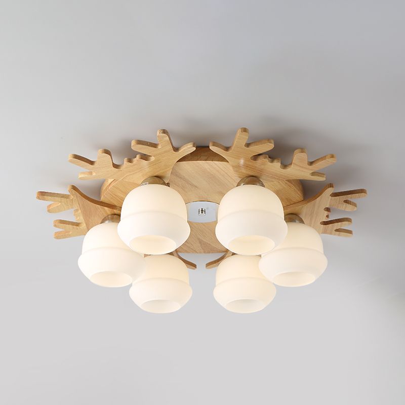 Antler Shape Ceiling Lamp Modern Wood 1 Light Flush Mount for Living Room