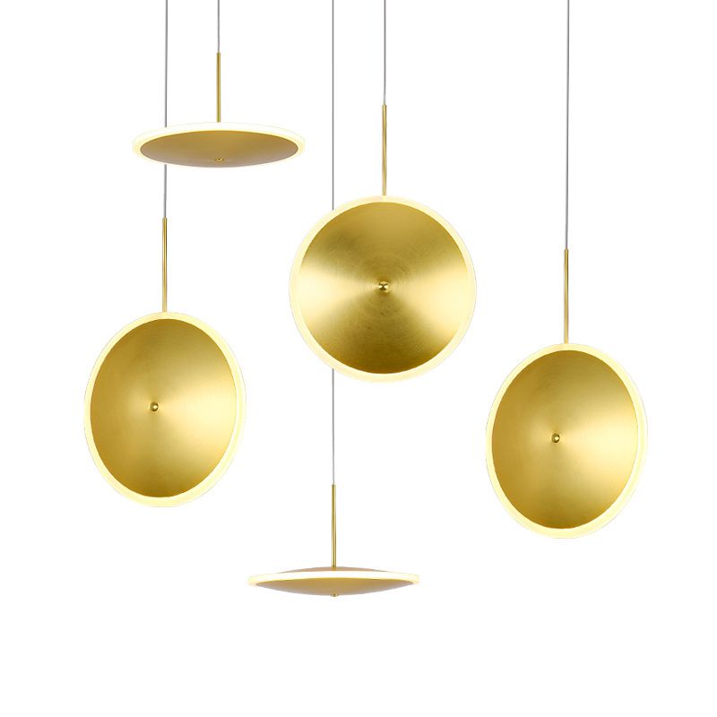 LED Bedside Pendulum Light Modern Brass Down Lighting with Saucer Aluminum Shade