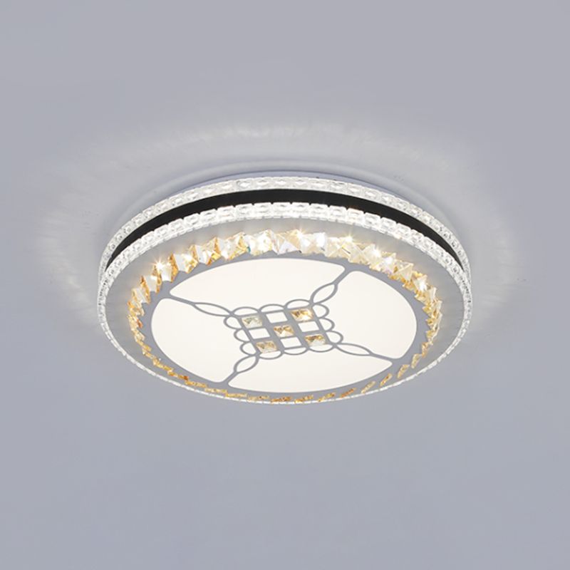 Lámpara circular de techo LED de cristal facetado modernista, montaje empotrado en cromo con diseño de nudo/flor