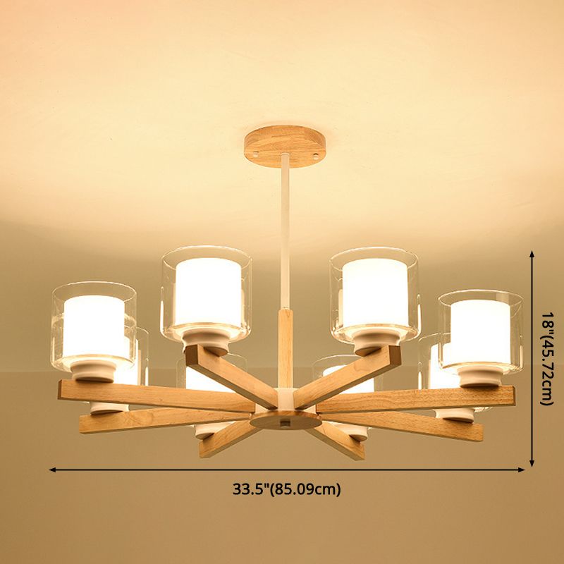 Cylinder Chandelier Lighting Fixtures Modern White Glass Suspension Light With Wooden Stand for Living Room