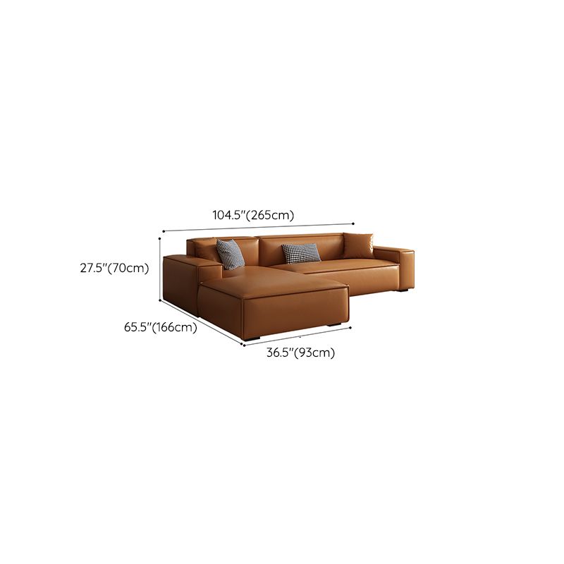 Vintage Genuine Leather Orange Cushions Square Arm Living Room Settee