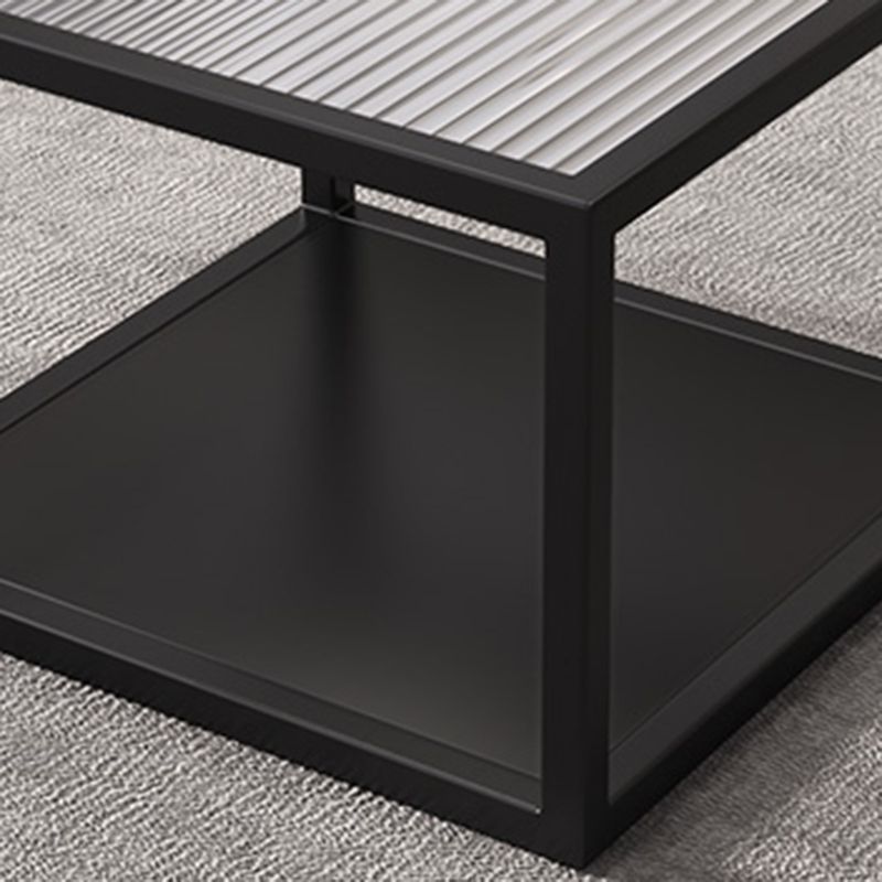 Square Minimalist Coffee Table Open Shelf Cocktail Table for Living Room