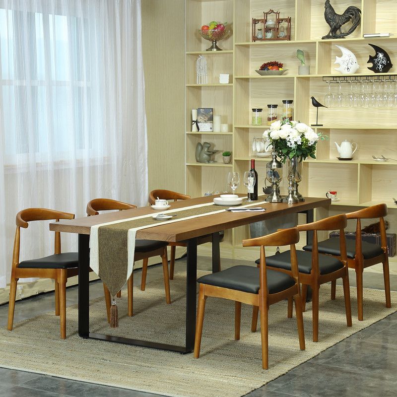Indoor Industrial Dinette Set 1/2/5/7 Pieces Solid Wood and Metal Table Set