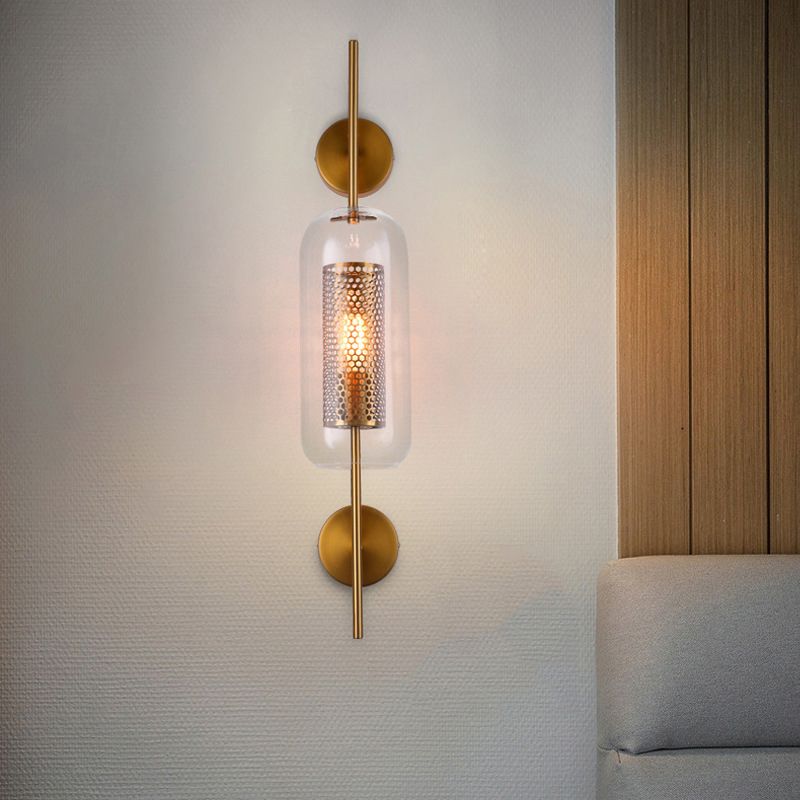 Industrial Style Armed Shape Wall Lamp Glass 1 Light Wall Sconce for Living Room