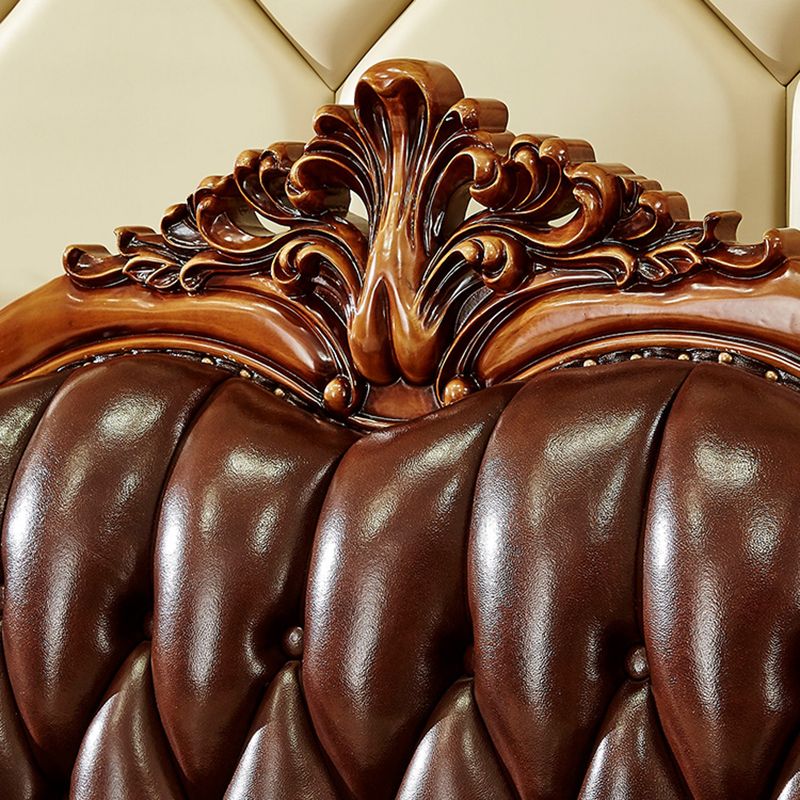 Ornate Traditional Tufted Split-Back Seating Flared Arm Sofa with Pillows in Brown