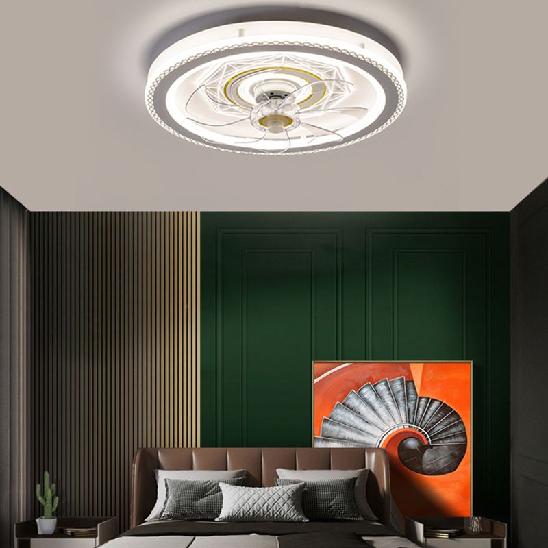 Weißer Kreis LED Deckenventilator Leichte stilvolle nordische Acryl -Halbflush -Halterung für Schlafzimmer