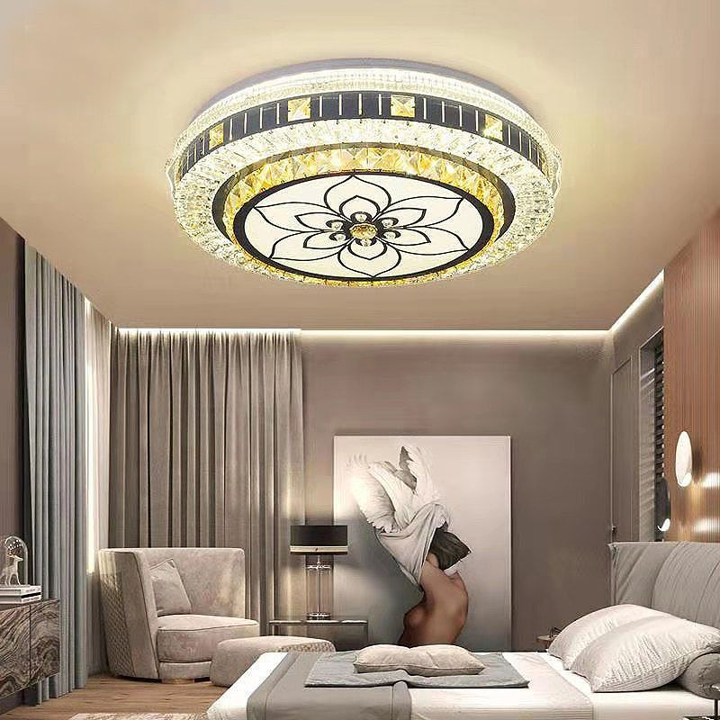 Modern Simple Ceiling Light Circle Shape Ceiling Lamp with Crystal Shade for Bedroom