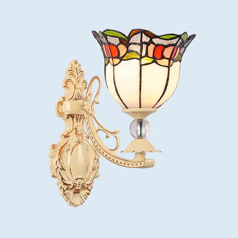 Cut Glass White/Red/Pink Sconce Light Cone/Flower/Dome 1 Light Mediterranean Wall Mounted Lamp for Outdoor
