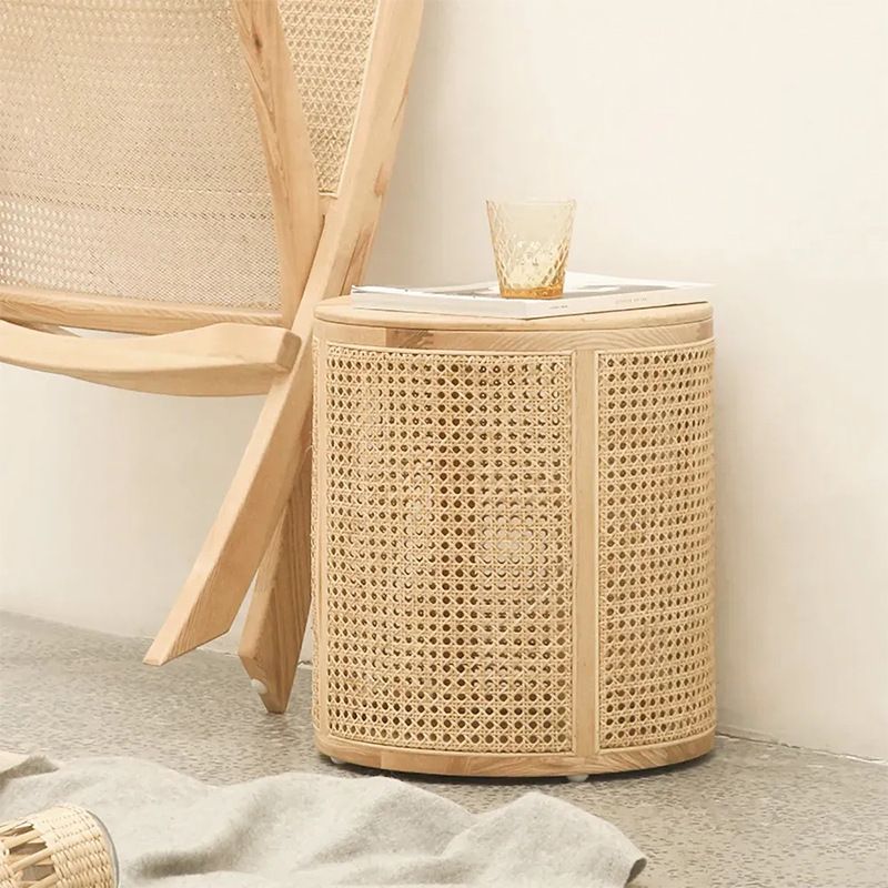 18.11" Tall Wood Round Top Side Table Drum Base End Table with Storage