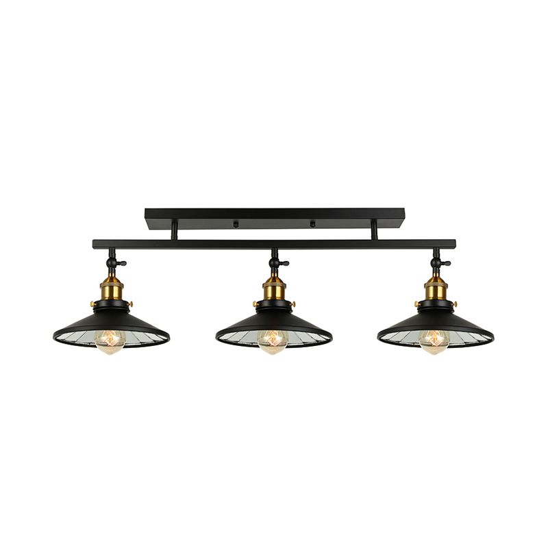 Metal Black Island Lighting Cone Shade 3 Heads Vintage Stylish Ceiling Light Fixture for Living Room