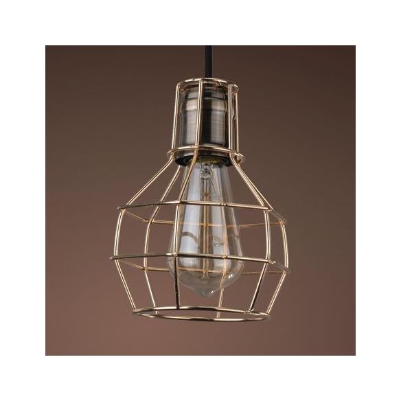Brass Finish Globe Pendant Lighting Fixture Industrial Metal 1 Bulb Kitchen Hanging Lamp with Wire Frame