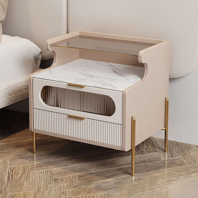 Modern Faux Leather Nightstand 1/2 - Drawer Nightstand with Open Storage