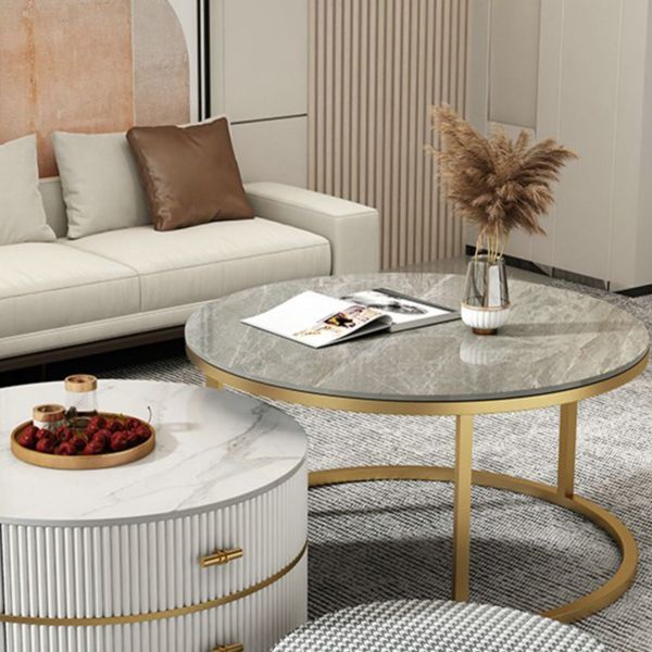 Slate Top Coffee Table Set Frame Cocktail Table with 2 Drawers