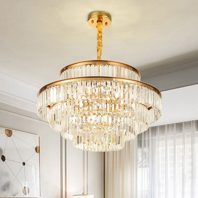 Tier circolari artistici Sospensione Luce Tri-Prism Crystal Living Room Light Light in oro
