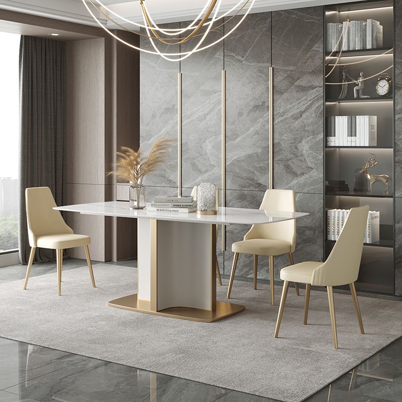 Contemporary Sintered Stone Top Standard Dining Set White Rectangle Shape Dining Set for Kitchen