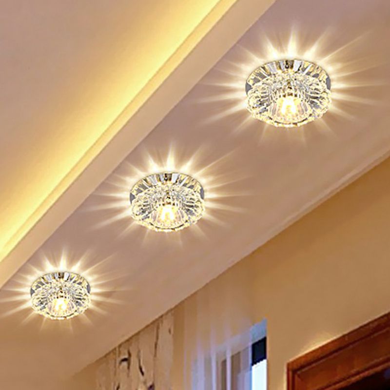 Floral Flush Ceiling Light Fixture Minimalist Clear Crystal Living Room Flush Mount Spotlight