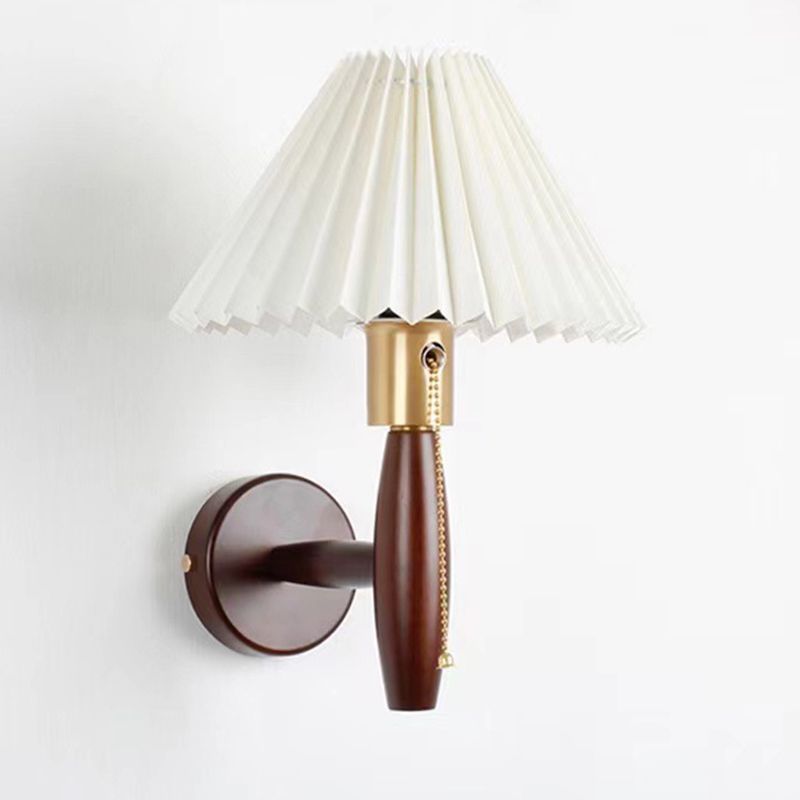 Contemporary Wooden Wall Light Fixture with Fabric Shade for Sitting Room