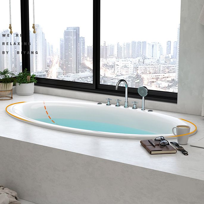 Drop in Soaking Bathtub White Oval Modern Back to Wall Acrylic Bath
