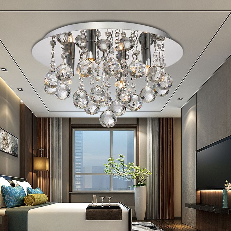 Cascading Flush Mount Light Contemporary Crystal 3/4/6 Lights Chrome Ceiling Light, 8"/14"/19.5" Wide