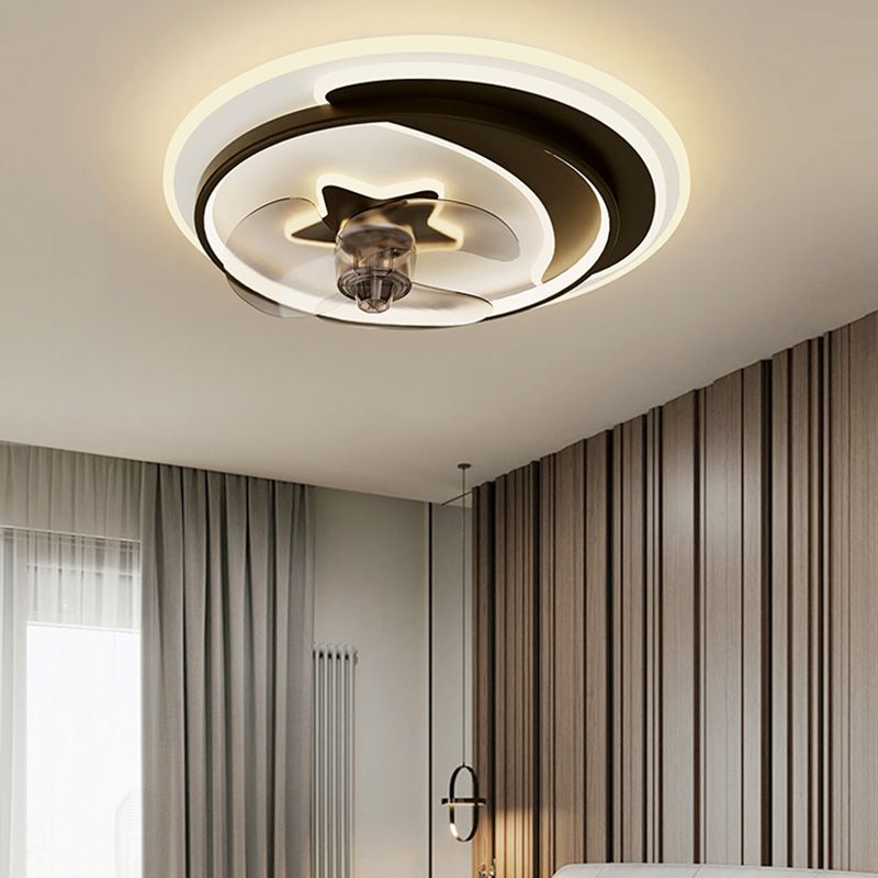 Iluminación de ventilador circular de blanco negro simplicidad de metal LED semi flush luz para dormitorio