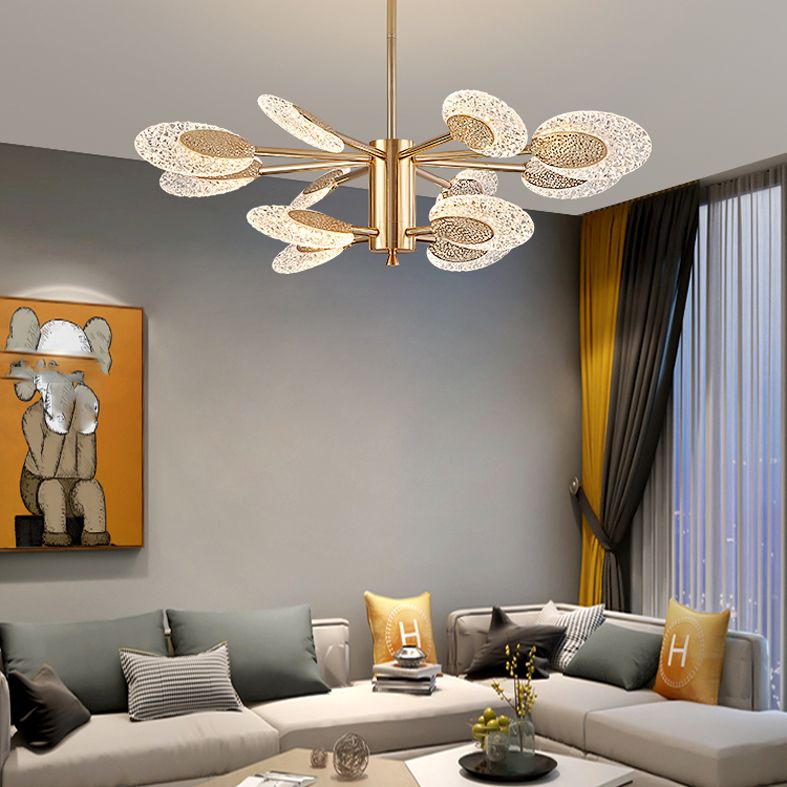 Éclairage de lustre postmoderne de plafond en métal doré pour foyer