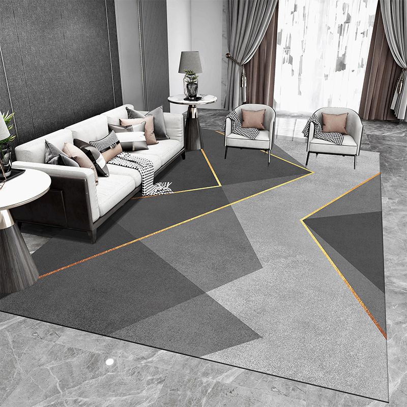 Gray Black Graphic Carpet Polyester Simple Carpet Stain Resistant Carpet for Living Room