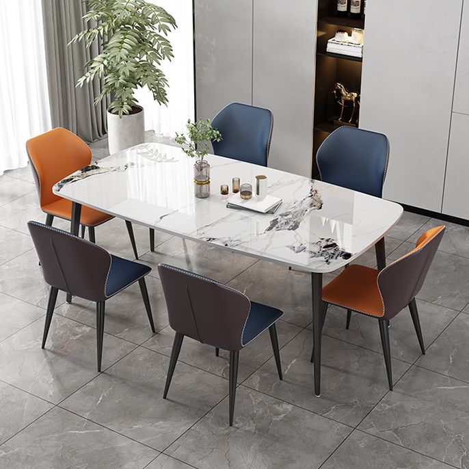 Modern Stone Rectangle Dining Table 4 Metal Legs for Dining Room