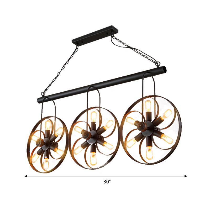 6/18 Bulbes Island Light Wagon Wagon Metal Metal Dining Dining Room Pendant Lighting en noir