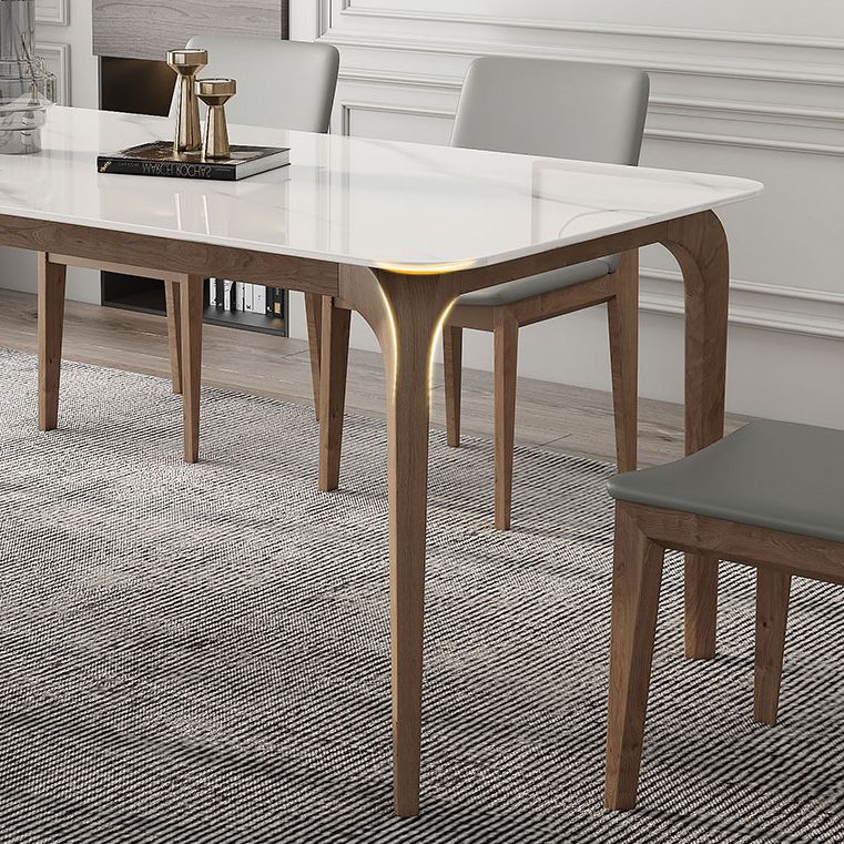 Mesa de comedor industrial rectangular Mesa blanca fija con piedra sinterizada