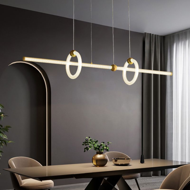 Minimalismo moderno Gold Linear Island Lighting LED Acrylic Island Light para mesa de comedor